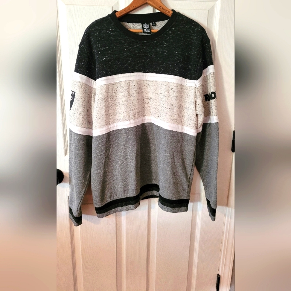 NFL Raiders Men's Pullover Sweater Black, White and Gray Size XL